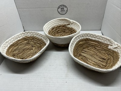 Lot of 3 Woven Baskets - Brown/White 6'' Wide
