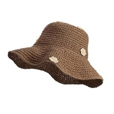 Women Mesh Woven Bucket Hat, Crochet Medium-Large B2  Khaki Straw Sun Hat