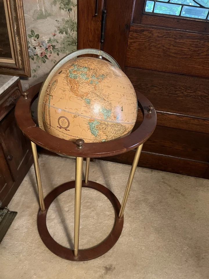 "Enorme globo terráqueo giratorio imperial de 16" Cram's en un soporte de madera de 44""" Foto 2 de 4