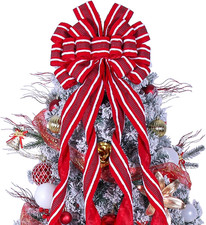Christmas Tree Topper Bow Large Red Christmas Wreath Bow Tree Topper, Flocking F