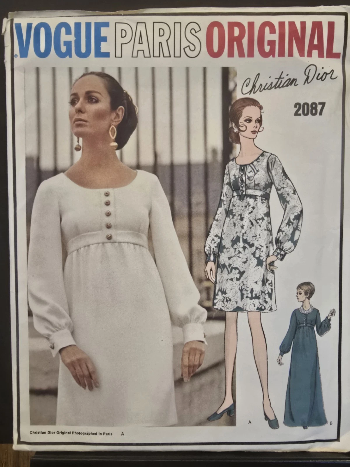 Vogue Paris modello originale 2087; ca. 1969; Christian Dior Abito unico.