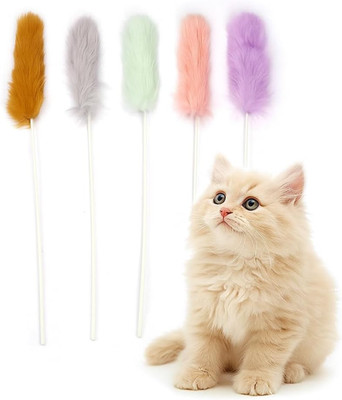 Rabbit Fur Cat Toys   5PCS Interactive Cat Wand Toys for Indoor Cats Soft Tea...