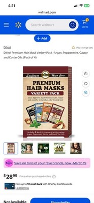 Difeel Premium Hair Mask Variety Pack: Argan, Pepperming, Castor and Caviar Oils