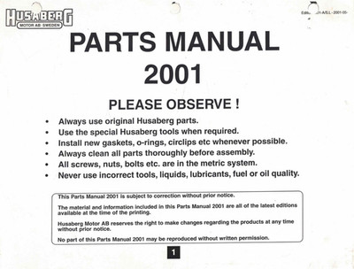 OEM Husaberg Dealer/Owner's Parts List/Schematic Manual/Catalog 2001 FE/FS/FC/FX
