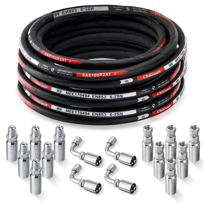 #ad HYDRAULIC HOSE 1 4quot; 50#x27; TWO WIRE HOSE FLEXIBLE 70MPa 10150 PSI WITH 16 FITTINGS $109.99