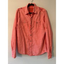 GUESS Men's Orange Salmon Dress Button Shirt Size Medium 90s Y2K Long Sleeve