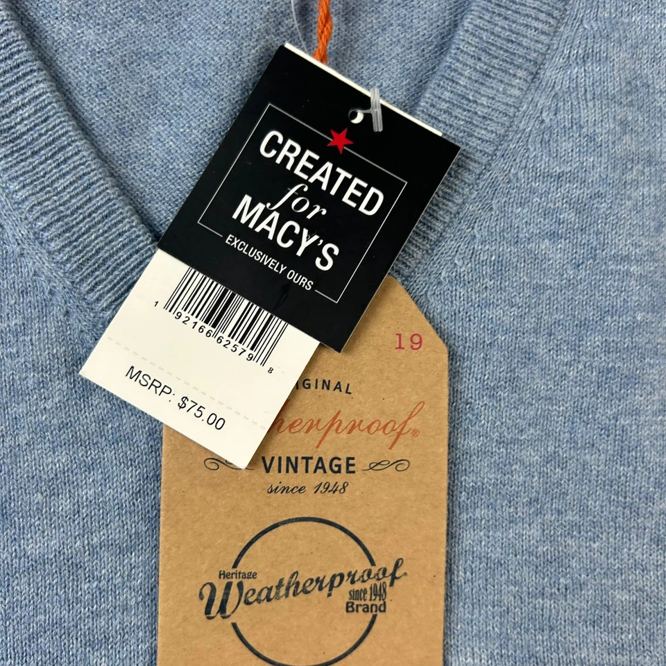 防水毛衣男式大号蓝色棉羊绒 V 领套衫全新带标签 — 第 3/4 张图片