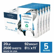 Hammermill Great White 30% Recycled 20lb Copy Paper, 8.5 x 11, 92 Bright