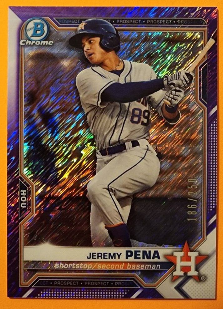 Jeremy Pena 2021 Bowman Chrome Prospects Purple Shimmer Refractors #190 186/250