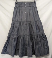 Brochu Walker The Havana Tiered Midi Skirt Gray Womens Size XS Button Up