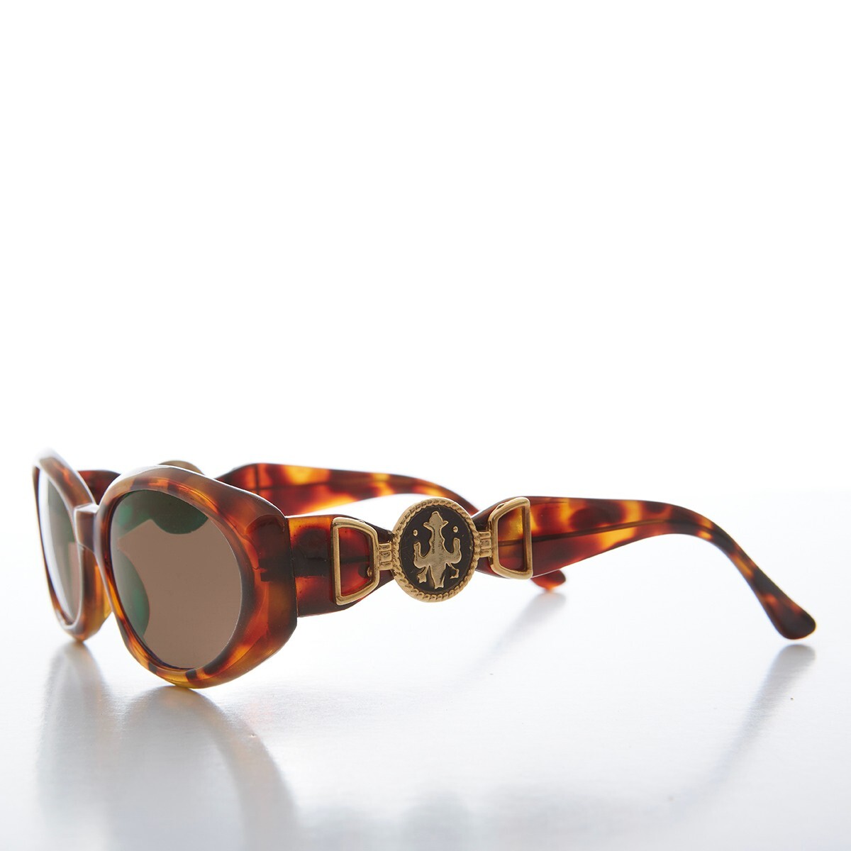 Tortoise Oval Cat Eye With Gold Accents Vintage Sunglasses 