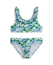 Polo Ralph Lauren L44424 Girls Green Floral Ruffled Swimsuit Set Size 8