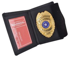 Genuine Leather Slim Thin Bifold ID Money Wallet Oval Shape Badge Holder Law