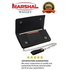 Black Genuine Leather Motorcycle Trucker Biker Chain Wallet With Inside Zipper