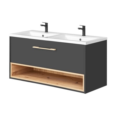 Bad Waschtisch Doppelwaschbecken 120cm Waschbecken anthrazit Eiche Badezimmer