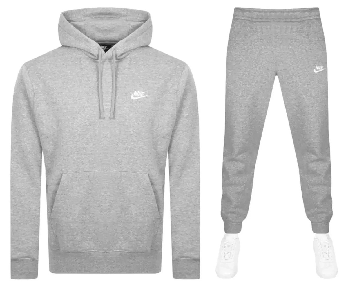 Nike Mens Club Grey Tracksuit Fleece Hoodie Joggers Sweatpants Hoody Bottoms