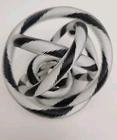 Murano Art Glass Rope Knot Sculpture Paperweight Black White Twisted Vintage