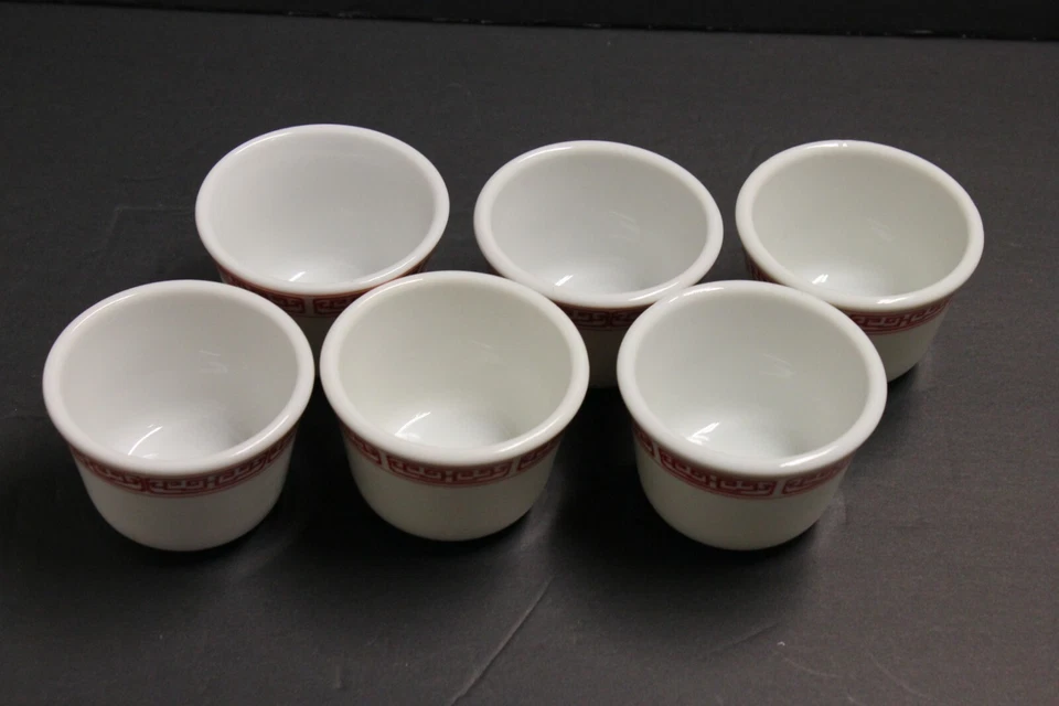 6 tazas de té de porcelana oriental blancas rojas melamina redondas 3 pulgadas blancas Foto 3 de 4