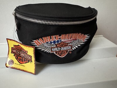 バッグ Harley-Davidson Coated Leather Waist Bag NWT, Harley-Davidson Motor Cycles Winged Black Bar &Shield Fanny