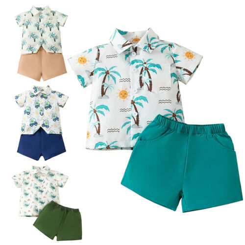 Baby Boy Clothes Shorts Set Button Down Hawaiian Shirts Shorts Summer Outfits - Picture 1 of 39