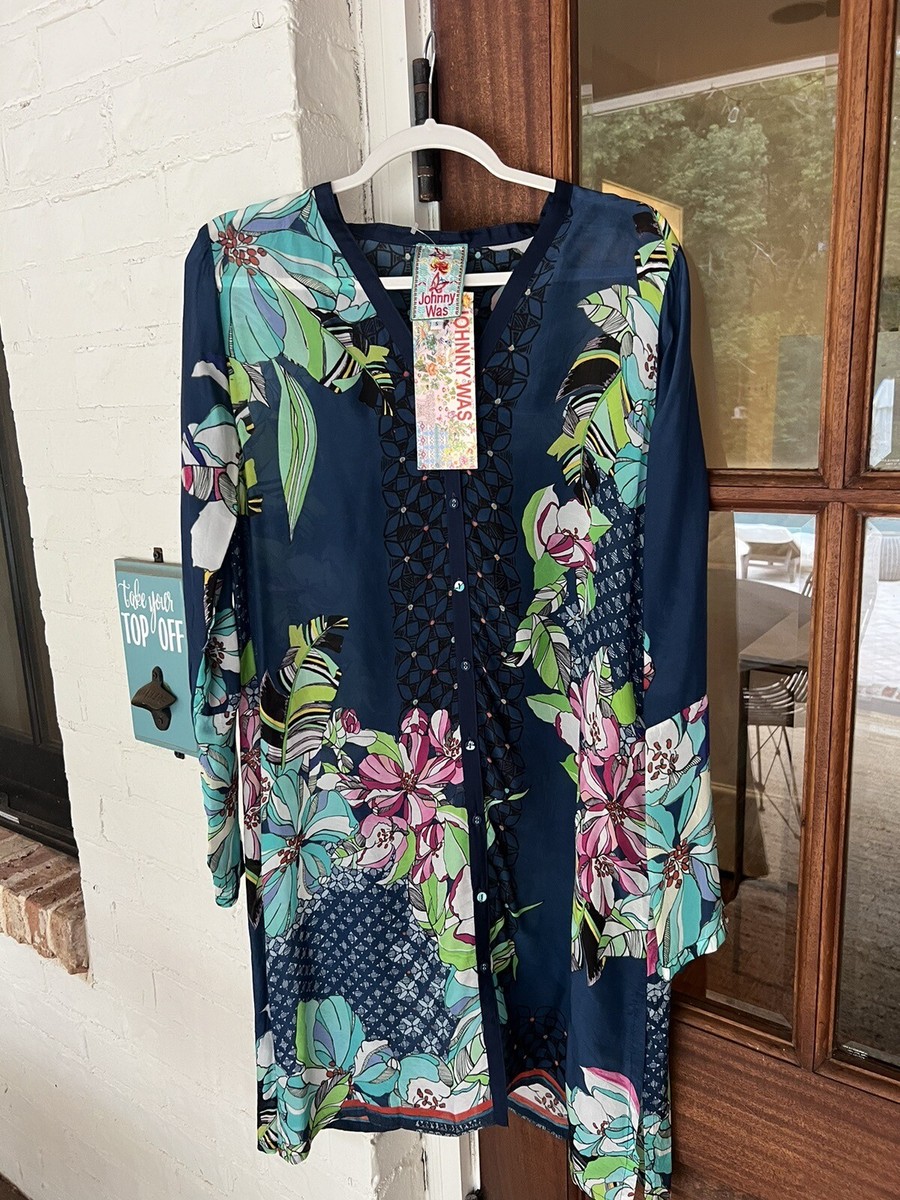 NWT Johnny Was Garden Cardigan Floral Cupra Rayon Gorgeous Small $240 Dress