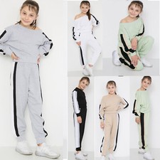 Girls Tracksuit Set Kids  Hooded Crop Top Jogger  Lounge Wear Casual Sports Gym