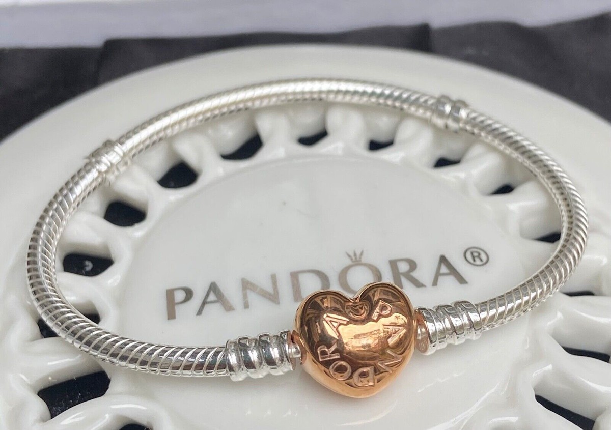 Authentic Pandora MOMENTS Heart Clasp Snake Chain Bracelet #580719