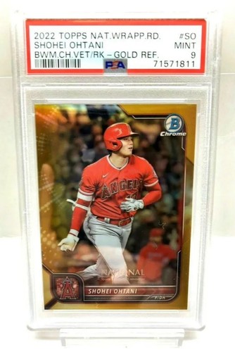2022 Topps Bowman Chrome Prism RARE GOLD REFRACTOR LTD. /50 SHOHEI OHTANI PSA 9