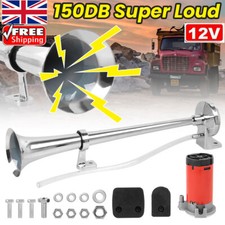 150db 12V Chrome Super Loud Single Trumpet Air Horn Kit Truck Lorry Boat Train
