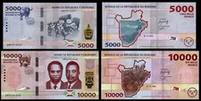 Burundi Set 5000 10000 Francs 2022 2023, UNC, P-New , Colours - Security Upgrade