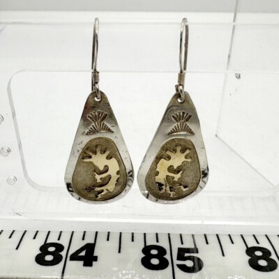 Mike Smith Navajo Native 14k 925 Sterling Silver Kokopelli Dangle