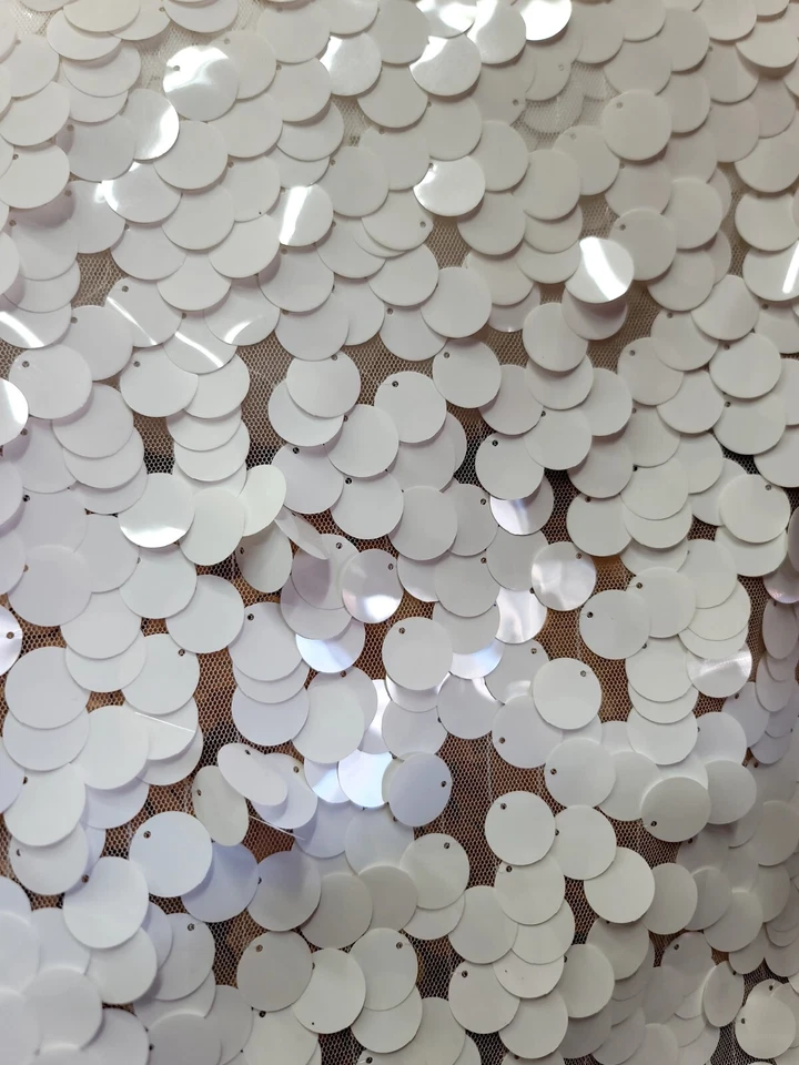 Sequin White Paillette Fabrics / 58" Wide / Sold by the yard Embroidery On Mesh - Image 2 of 4