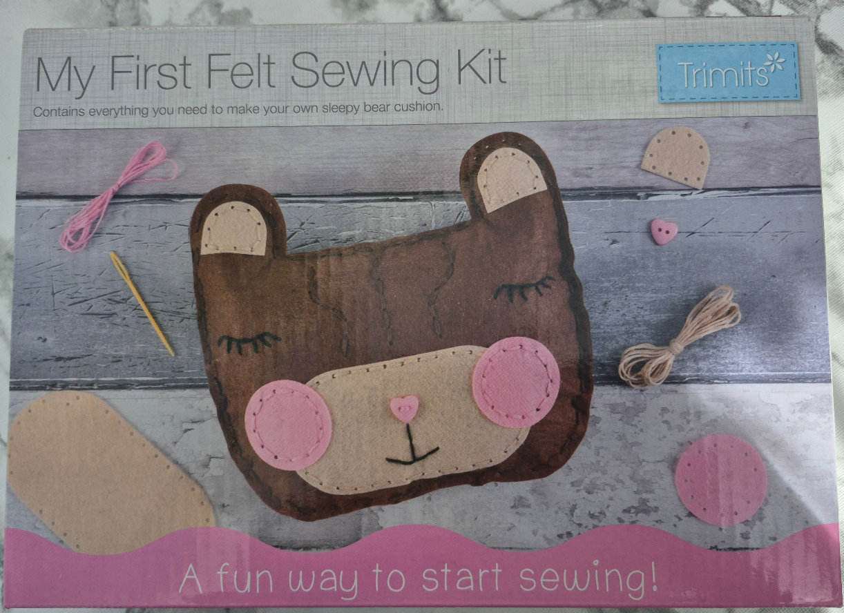 Trimits my first felt sewing kit childs first sewing kit, sleepy bear cushion