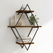 3-Tier Rustic Floating Wall Shelves Wall Mounted Wood Shelf for Display Books