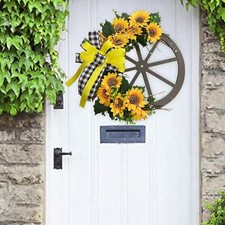 Sunflower Wreaths Front Door with Bow Knot Holiday Artificial Flowers Wreath