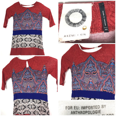 Akemi + Kin Anthropologie Womens XS Paisley Border Print Top Knit OB377756 Ant