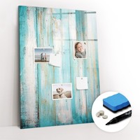 Glas Magnettafel Pinnwand Mit Marker Schwamm Magneten Vintage Holz 70X100 Cm