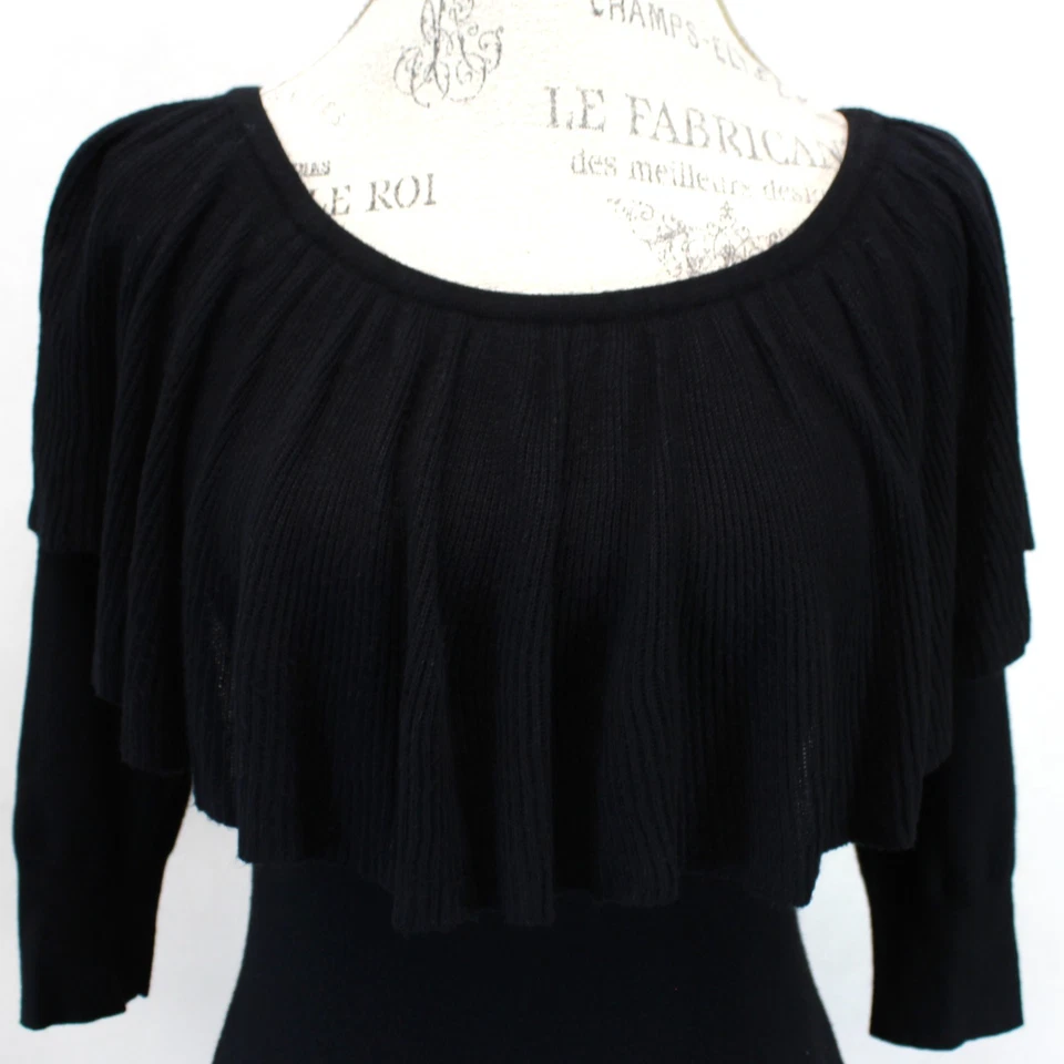 Suéter Arden B Negro Tejido Escote Volantes Hombro Descubierto Bodycon Pullover Pequeño Foto 3 de 4