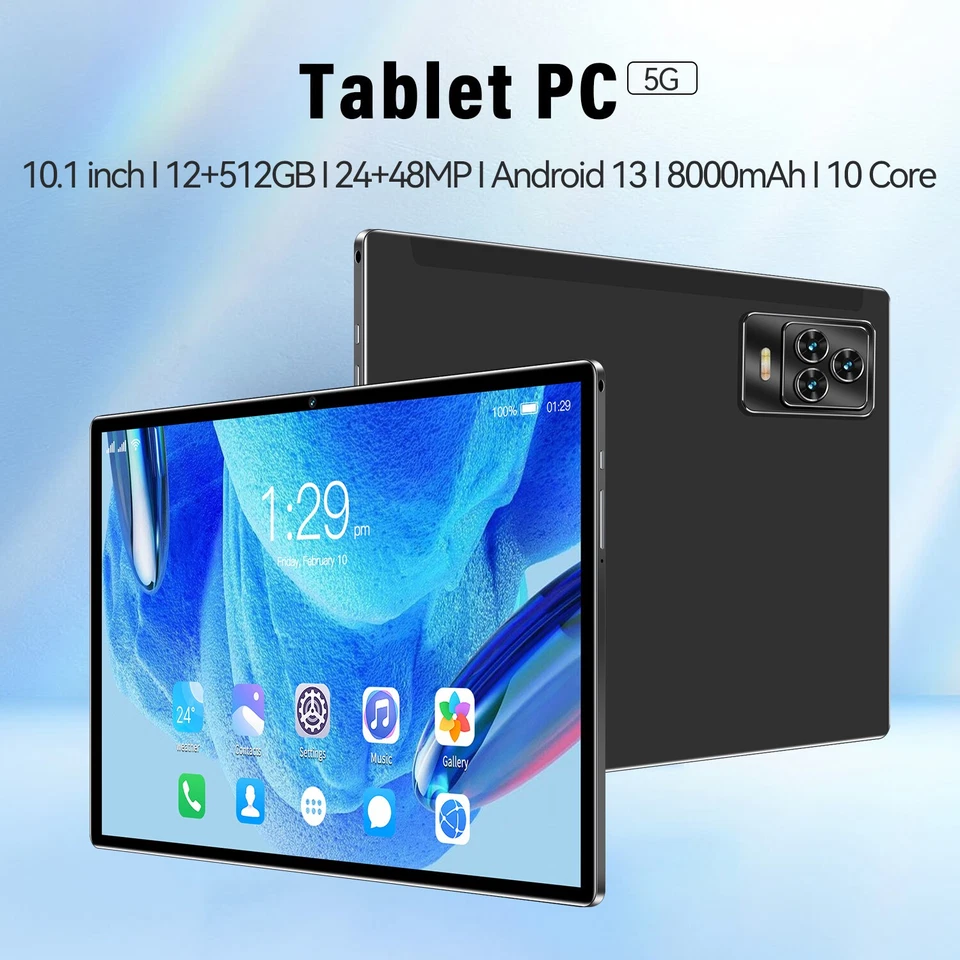 10.1"Tablet PC HD Android 13 6/8/12+128/256/512GB ROM IPS 10 Cores 5G 24+48MP - Image 2 of 4