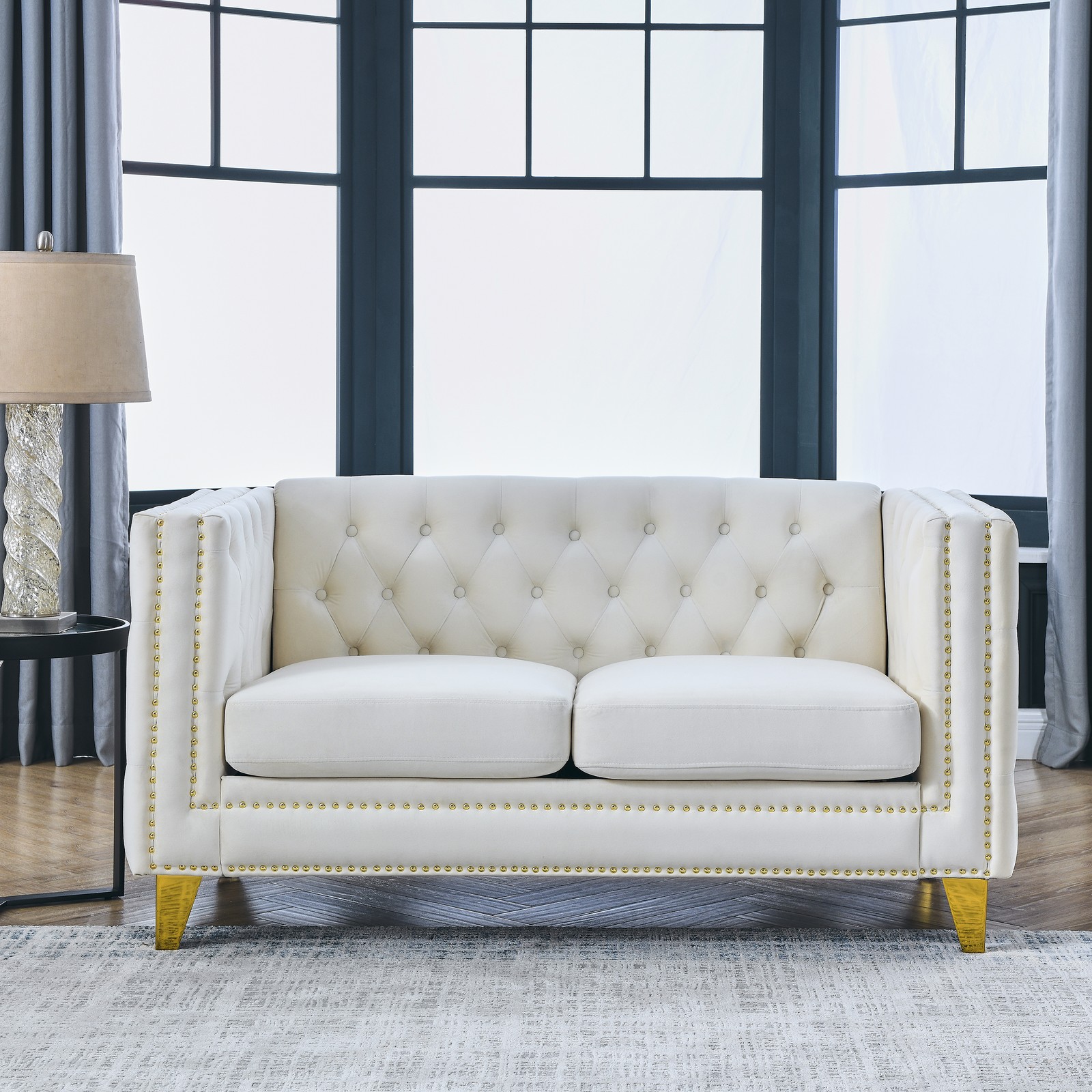 Velvet Sofa for Living Room,Buttons Tufted Square Arm Couch, Modern Couch Uph