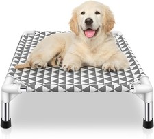 Elevated Outdoor Dog Bed Updated Raised Pet Cot Cooling Puppy Small, grey