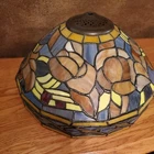 Vintage Stain Glass Lamp Shade Sleg Floral 13.5 inch Wide Tiffany Style Blue