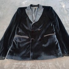 Boohoo Mens Jacket Navy Blue Velvet Tuxedo Smoking Blazer Double Breasted 38 Reg