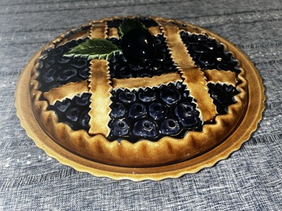 Vintage Plum Pie Design Lidded Ceramic Pie Plate Made in Portugal
