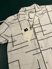 NEW Ike Behar Button Down Short Sleeve Shirt LARGE Geometric New York NWT White