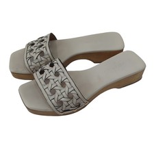 Tory Burch Basket Weave Clog In Almond Flour Cream 8.5 Women's Square Toe Sandal