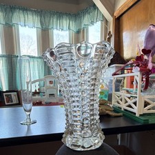 Clear Textured Geometric Round Glass Vase with Glossy Finish