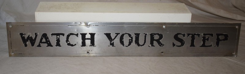 Vintage Watch Your Step Sign Southern Railway Pullman Car Aluminum 21" Railroad