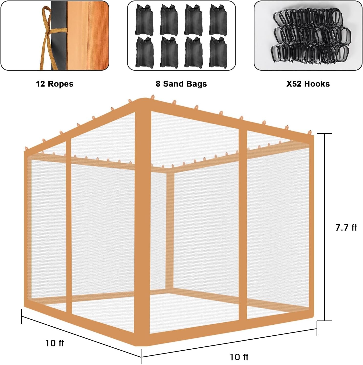 Replacement Mosquito Netting for Gazebo Screen Canopy Mesh Walls with Sandbags.