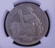 French Indo-china 1908A Piastre Silver Coin,  NGC Certified VF, KM#5a.1
